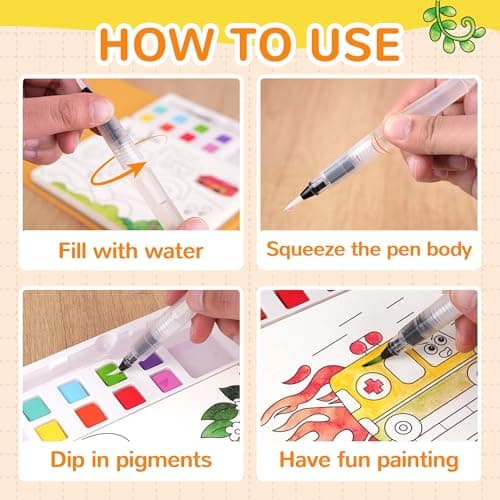 YPLUS Paint with Water Coloring Book for Toddlers, Mess Free Watercolor Painting Set with Brush, 26 Pages & 8 Color Palettes, DIY Art Craft Travel Toy Gift for Kids Ages 1-3 2-4 4-6 (Vehicles) - Thumbnail 3