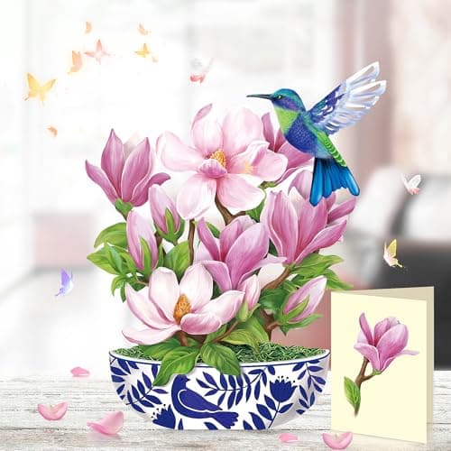 Airpark 3D Pop Up Flower Greeting Cards, Magnolia & Bird Paper Flower Bouquet Pop Up Birthday Cards, Mother's Day, Get Well, Thank You Gift Cards for Women Mom Friends, Blank Notecard & Envelope - Thumbnail 5