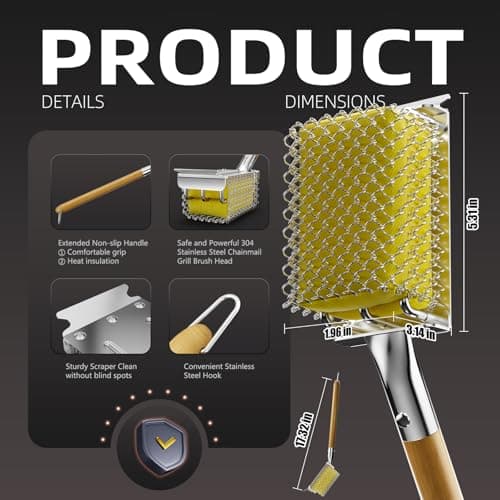 HOUSE AGAIN Grill Brush Bristle Free with Scraper, Safe Steam Cleaned Replaceable Head Fire Resistant Grill Cleaning Brush Strong Barbecue Brush Cleaner Non Wire for Outdoor Grill Grate/Wooden Handle - Thumbnail 2