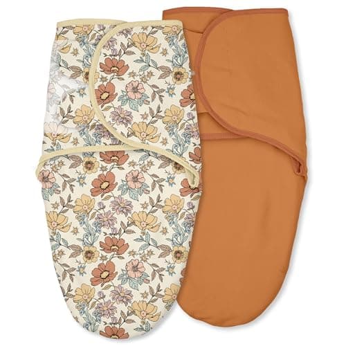 CIVARUA KIDS Baby Swaddles for Newborn Organic Cotton,Soft & Snug Newborn Velcro Swaddle 0-3 Months Sleep Sack Helps Calm Startle Reflex, 2-Pack Wrap Nursery Swaddling Blankets Retro Floral - Image 1