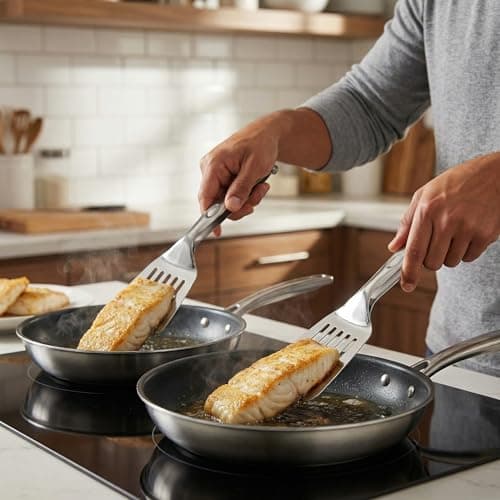 Durable 304 Stainless Steel Spatula Tongs, Rust-Proof 2-in-1 Cooking Tongs for High Heat, Solid One-Piece Design Food Turner, Professional Kitchen Essential - Thumbnail 6