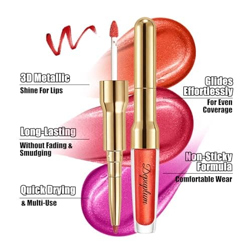 Nude Metallic Lipstick and Lip Liner Combo Makeup 2-in-1 Shimmer Glitter Lipsticks for Women, Metallic Lip Gloss Stain Waterproof Smudgeproof Mude Pink Long Lasting Lipsticks (GB22 Rose Lolita) - Thumbnail 5