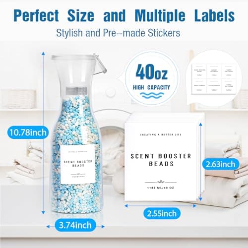 GIXSEGIE Laundry Detergent Dispenser Bottle 40oz with Waterproof Label for Detergent, Soap, Fabric Softener, Scent Booster Beads, Sturdy PET Bottle for Laundry Room Decor 3 Pack - Thumbnail 6