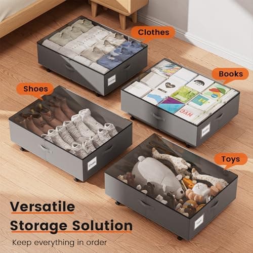 XXXL 100L Under Bed Storage with Wheels, Rolling Storage Containers with Support & Clear Lid, Heavy-Duty Metal Frame, Easy Pull-out, Underbed Storage Bins for Clothes, Shoes, Blankets, and Toys 2 pack - Thumbnail 6