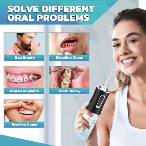 LSLCQW Water Dental Flosser Teeth Pick Portable Cordless Oral Irrigator Rechargeable Travel Irrigation Cleaner 3 Modes 4 Jets IPX7 Waterproof Electric (White) - Thumbnail 5