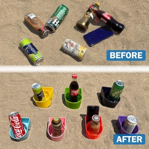 YISARSH Beach Cup Holders, Large Capacity Sand Drink CupHolders for Phones and Small Beach Accessories, Beach Trips Must Haves, Pink Orange Teal Blue(Pack of 4) - Thumbnail 3