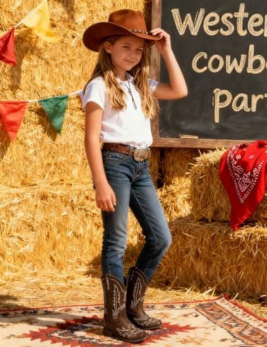 Modatope Brown Toddler Cowgirl Boots Cowboy Boots for Girls Brown Western Boot Flat Heel Pull On Round Toe Classic Embroidery Booties for Girls Horse Riding Party Little Girl Big Kid Big Kid 2 - Thumbnail 6