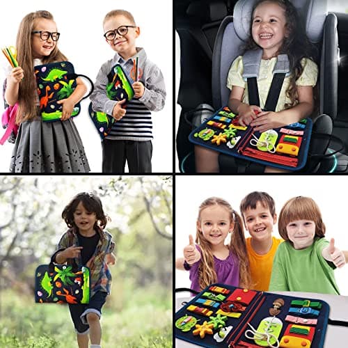 LearnToy Busy Board - Dinosaur Montessori Toys for 3 4 5 Year Old - Sensory Toys for Autistic Children - Toddler Travel Toys - Busy Book for Toddlers Activities as Boys Girls Gift - Thumbnail 5