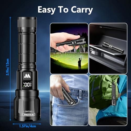 WdtPro Rechargeable Flashlights High Lumens 2Pack, Super Bright Flashlight Powerful, 3Mode Zoomable Tactical Flash Light with LCD Digital Display, Handheld LED Flashlights for Home Emergencies Camping - Thumbnail 6