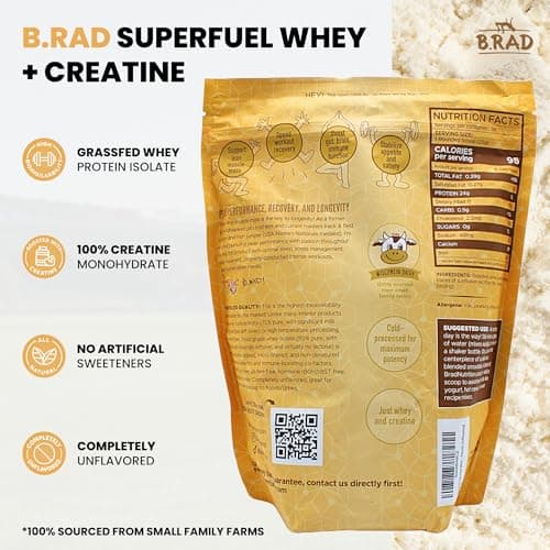 B.rad Superfuel - Grass Fed Whey Protein Isolate Boosted with Creatine | Farm-Fresh, Easy-to-Digest, Clean Ingredients | 2 Pounds | 100% USA Sourced | Unflavored - Thumbnail 2