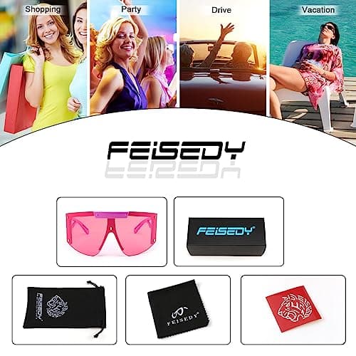 FEISEDY Sunglasses for Women, One Piece Oversized Sunglasses for Men and Women, Big Shades, Wrap Shield for Cycling, Driving, Vacation (B4027, Pink) - Thumbnail 5
