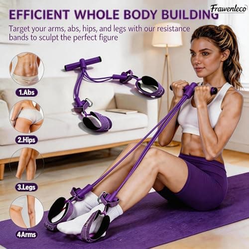 FRAWENLECO Fitness Resistance Bands with 4 Tube Pedal Ankle Puller, Elastic Yoga Pedal Stretch Band for Exercise, AB Training, Sit Up Equipment - Thumbnail 4