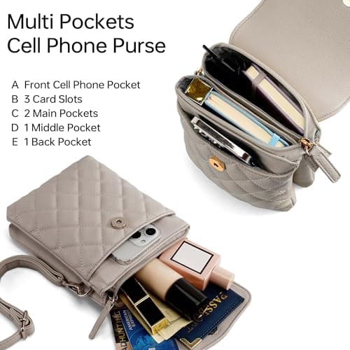 Goinsound RFID Small Crossbody Phone Bag for Women Quilted Cute Mini Crossbody Purses with RFID Blocking Credit Card Slots Grey - Thumbnail 4