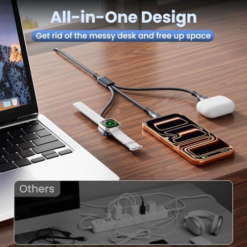 Firsting 3 in 2 USB A/C Multi Charger Cable for iWatch Charger/iPhone 17 Charger/IP Cable, Travel Essentials for Multiple Charger Cord Compatible with iPhone 17-11/iWatch All Series 5FT 2PS - Thumbnail 6