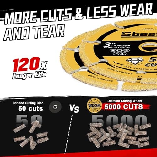 Sbestily 3 Inch Diamond Cutting Wheel for Metal, 3/8" Arbor Cut Off Wheels with 5000+ Cuts on Rebar, Steel, Iron,INOX, Ceramic, Tiles, Angle Grinder Attachment Cutting Blades (3PCS) - Thumbnail 4