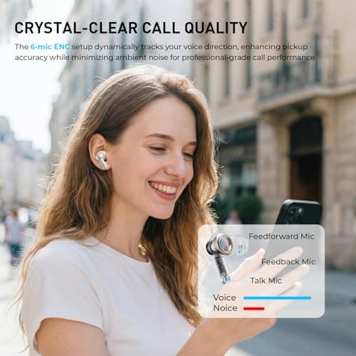 havit Hybrid Active Noise Cancelling Wireless Earbuds, Bluetooth 6.0 in-Ear Headphones, 6 Mics ENC Clear Call Ear Buds, 30+H Playtime, 3D Spatial Audio, Custom EQ via App, IPX5 Waterproof Grey - Thumbnail 5