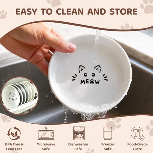 YINEYA 3 Pack Cat Food Bowls, Anti Whisker Fatigue Ceramic Cats Dishes Set - Thumbnail 5