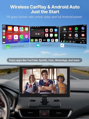 Portable Carplay Screen, Full Android System Car Tablet with Wireless CarPlay & Android Auto, 9.25” Smart Driving Display with BackupCam & DashCam, 4G LTE, Voice Control/GPS/Dual Bluetooth/Mirror Link - Thumbnail 2