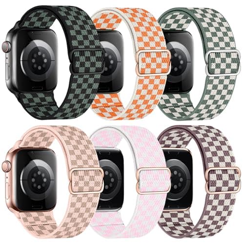 MITEV 6 Pack Stretchy Solo Loop Compatible with Apple Watch Band 38mm 40mm 41mm 42mm 44mm 46mm 45mm 49mm Women Men,Soft Nylon Elastic Braided Strap Wristband for iWatch Series Ultra 11 10 9 8 7 6 5 4 3 2 1 SE - Image 1