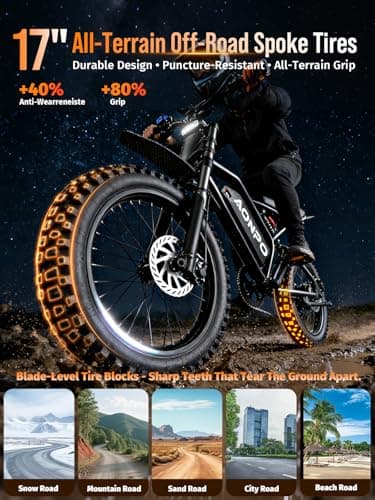 AONPO Electric Dirt Bike for Adults, Peak 3500W High Power Ebike, 52V 30Ah Removable Battery UL 2849 Certified, Full Suspension & Dual Hydraulic Disc Brakes Off-Road Mountain Electric Bicycle - Thumbnail 6