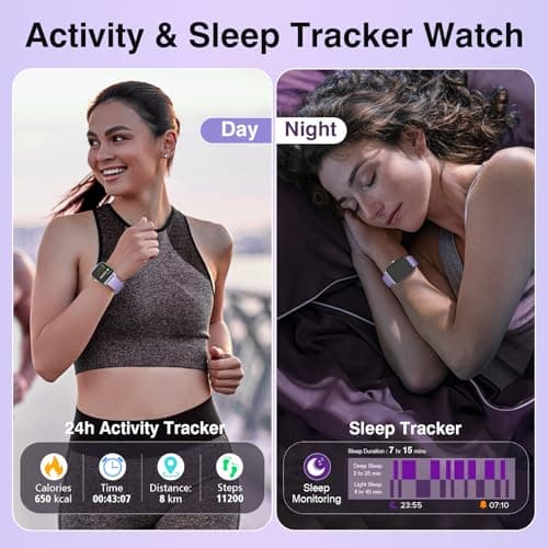 Smart Watches for Women Men, 1.85” HD Touchscreen Fitness Tracker with Call & Message Alerts, 24/7 Heart Rate/Sleep Monitor,100+ Sport Modes, 2ATM Waterproof Smart Watch for Android iPhone (Purple) - Thumbnail 4