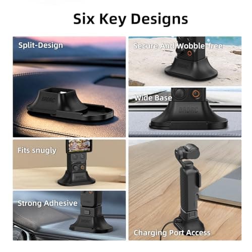 BRDRC Pocket 3 Stand Base Mount for DJI Osmo Pocket 4 / Xtra Muse Acessories, Silicone Detachable Dashboard Car Mount Non-Slip Stable Desktop Table Stand with Adhesive Base Accessory (Black) - Thumbnail 4