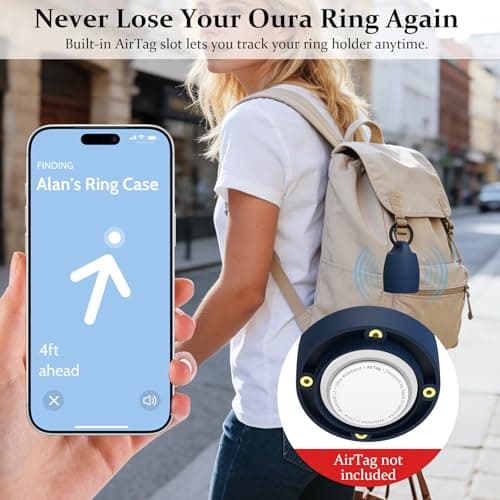 YWXTW Portable Holder for Oura Ring (with Airtag Slot), Waterproof Ring Case, Anti-Loss Ring Holder Keychain for Women & Men, Travel Jewelry Organizer for Gym & Daily Use (Deep Blue) - Thumbnail 2