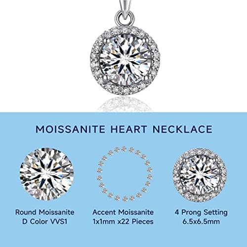 MomentWish Moissanite Necklace for Women, 1 Carat Simulated Moissanite Necklace for Her 925 Sterling Silver Halo Pendant Anniversary Valentine's Day Birthday Gifts for Mom Wife Girlfriend-Round - Thumbnail 3