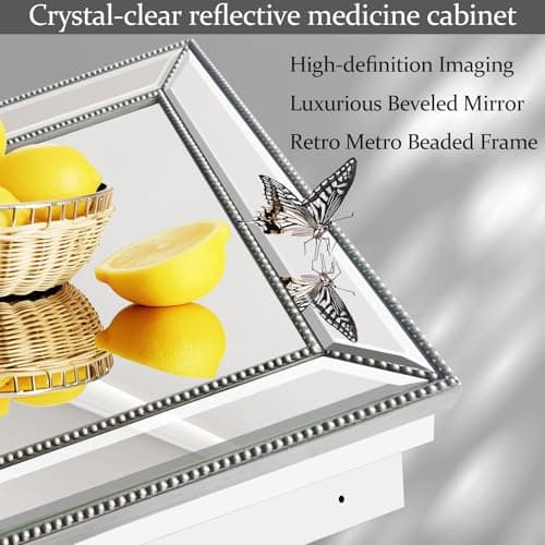 FOMAYKO Bathroom Medicine Cabinet with Silver Metro Beaded Wooden Frame, 16x26 Inch Retro Bevel Mirror, Recessed or Surface Mount Bathroom Cabinet,Space-Saving Storage Cabinet - Thumbnail 5