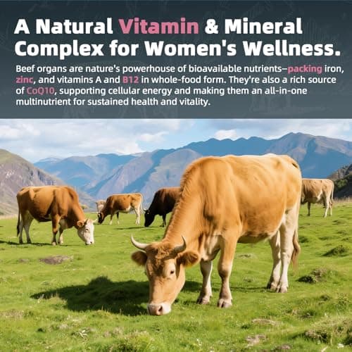 Alliwise 2 Pack Beef Organ Supplement for Women - Supports Female Hormonal Balance, Energy & Overall Wellness, 100% Grass Fed Beef Organs Complex: Liver Uterus* Heart & 3 More, (2 Capsules Daily) - Thumbnail 6