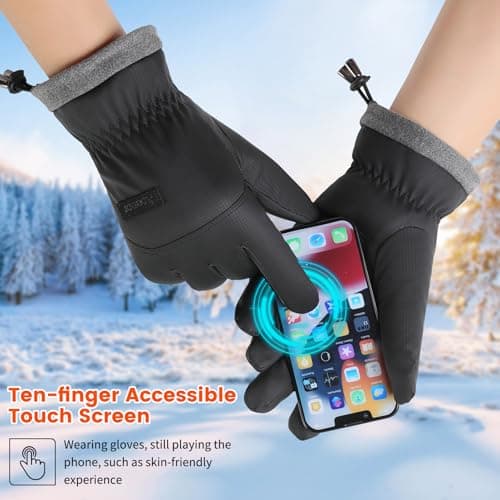 apaepr Winter Waterproof Ski Gloves Men Women, Snow Warm Cycling Cold Weather, Driving Biking Running (Balck, Medium) - Thumbnail 3