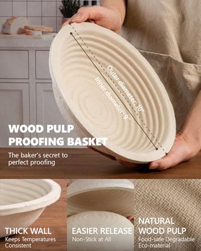 Wood Pulp Banneton Bread Proofing Baskets Set of 2, 9 Inch Round 2.2LB Sourdough Banneton Basket with Liner, Non-Stick Dough Proofing Bowl for Rising and Baking - Thumbnail 2