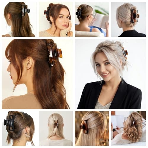 Hair Claw Clips for Women, Medium Large Square Rectangle Claw Clips for Thin Thick Curly Long Hair, Strong Hold Jaw Clips, Stylish Banana Hair Clips for Girls Hair Accessories Ideal Gifts - 2pcs Set - Thumbnail 4