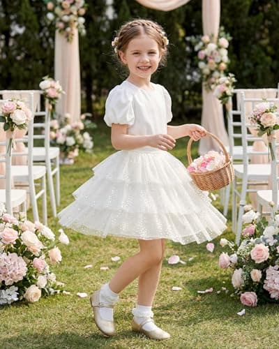 Stelle White Tutu Girls 4t Puffy Tulle 3 Layered Tutu Skirt for Casual Daily Wear(White,4-5Y) - Thumbnail 2