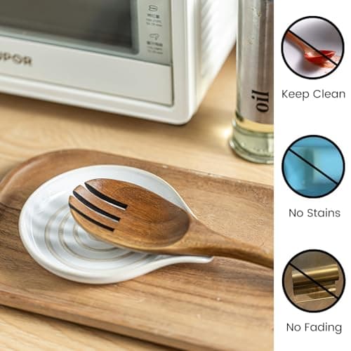 LAUCHUH Spoon Rest, Large Ceramic Spoon Holder for Kitchen Counter Spatula Rest Heat-Resistant Spoon Rest for Stove Top Cooking Utensil Holder, Farmhouse Kitchen Décor for Mother's Day, Cream, 5 Inch - Thumbnail 4
