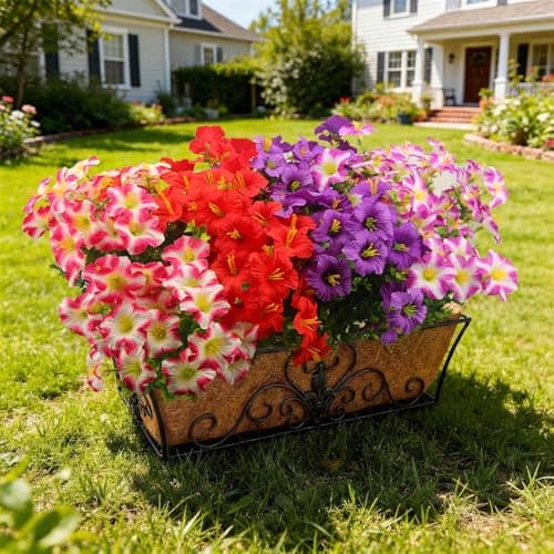 UJROQI Artificial Flowers for Outdoors Fake Plants Outside, 16 Bundles Silk Morning Glory with Eucalyptus, UV Resistant Realistic Faux Flowers for Planters Porch Patio Garden Balcony Decor (4 Color)