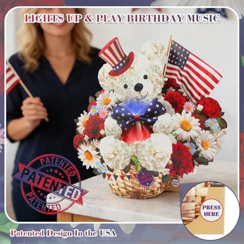 XTF2015 American Flag Card, Happy Birthday Cards, 250th Anniversary Birthday Card with MUSIC & LIGHTS, 3D Pop Up 11 Inch Musical Cards for Veterans, Grandfathers, Fathers & Kids - Thumbnail 2