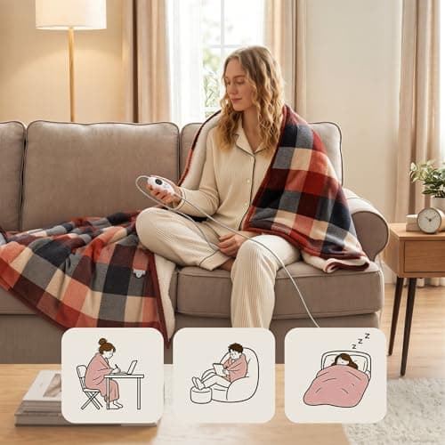 GOTCOZY Heated Blanket Electric Throw 60''X70''- Electric Throw Blanket with Extra Large Size 6 Heating Level & 9 Time Settings Heating Blanket, Machine Washable (Check RedBlack) - Thumbnail 6
