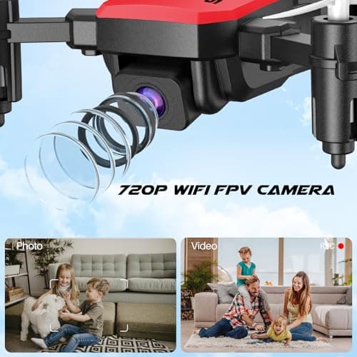 SIMREX Mini Drone With Camera 720P HD FPV, RC Quadcopter Foldable Drone, Mini Drone With Altitude Hold, 3D Flip, Headless Mode, Gravity Control and 2 Batteries, Gifts for Kids, Beginner, Red - Thumbnail 4