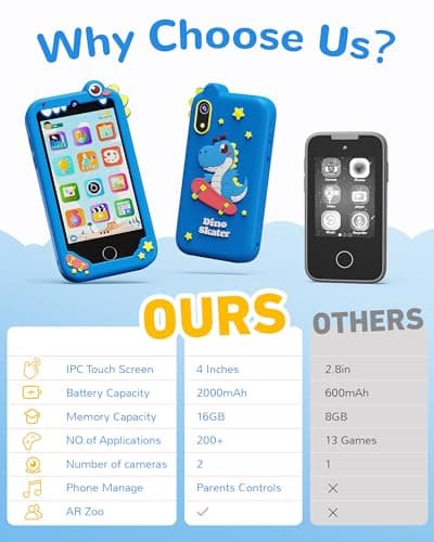 KOKODI 4 Inch Kids Smart Phone, Touchscreen HD Dual Camera Cell Phone for Children, Birthday Gifts Dinosaur Learning Toys for Boys 3-10, First Preschool EducationToy with 200+ Games，Powered by Android - Thumbnail 6