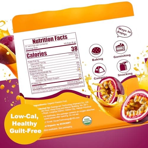 Organic Freeze Dried Passion Fruit Chunks, 9oz/255g | No Additives, Non-GMO, Gluten-Free & Unsweetened | Crunchy Dehydrated Fruits for Smoothies, Baking, Tea, Desserts & Natural Healthy Dry Snacks - Thumbnail 2