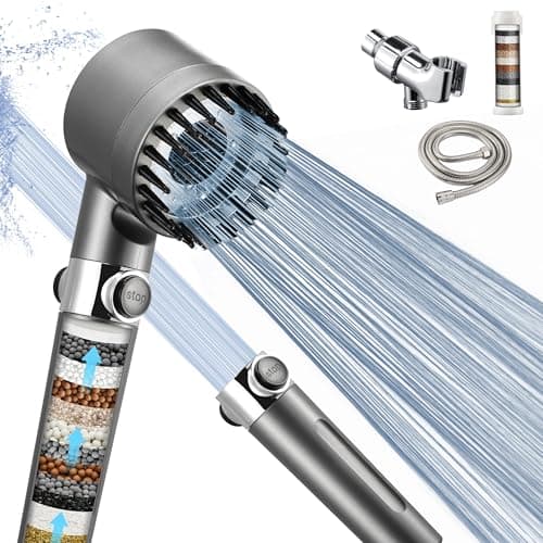 Iopsk Fitered Shower Head with Handheld for Hard Water, High Pressure Handheld Shower Heads with On Off Switch, Showerhead with Long Hose(Gun Grey,2 Filters) - Image 1