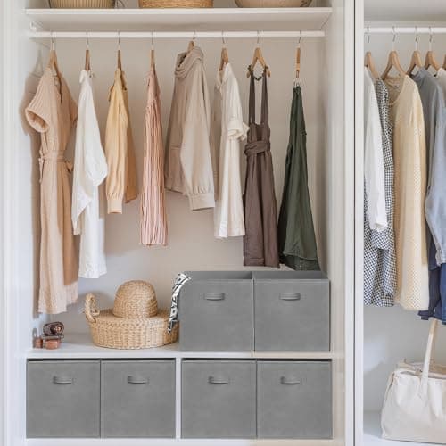 Cupic Cupid 13x13 Storage Cubes, 6 Pack Open Storage Bins with Handles, Storage Cube Organizer for Clothes and Toys, Collapsible Cube Bins for Closet, Shelves, Offices, Gray - Thumbnail 5