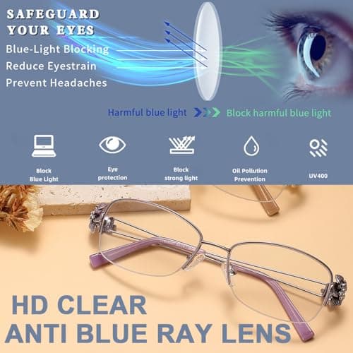 touk Photochromic Progressive Multifocal Reading Glasses for Women, Stylish Half Rim Metal Frame Anti Blue Light Sun Readers 1 Pack Red +1.5 - Thumbnail 4