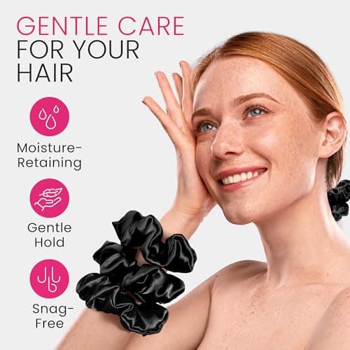 Wycare 100% Silk Scrunchies - Gentle on Hair Mulberry Silk Scrunchies for Women - Luxurious Sleep Ties for Women's Curly Hair (Set of 3 Black) - Thumbnail 3