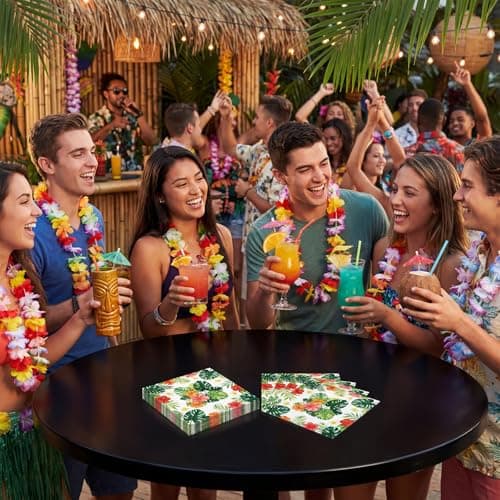 NatNarr 100pcs Hawaiian Napkins, 2-Ply Tropical Paper Napkins Disposable Luau Hibiscus Floral Cocktail Napkin for Aloha Birthday Decorations, Summer BBQ, Pool and Beach Party, 5 Inch - Thumbnail 6