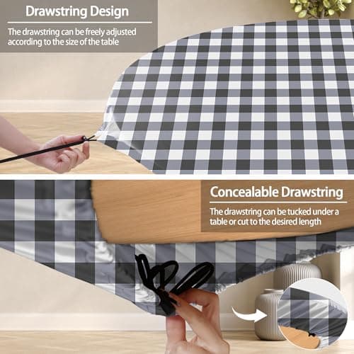 opstellen Fitted Round Tablecloth Waterproof Table Cloth Vinyl Indoor Outdoor Circle Coffee Cover for 36-44" Tables Dining Kitchen Home Gear Gifts Summer Fall Patio Picnic Camping Vacation Supplies - Thumbnail 3