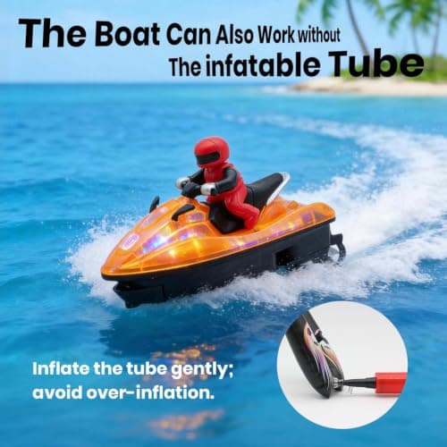BuxxyBud Remote Control Boat for Pool with Inflatable Bumper Rechargeable Battery 700mah，Light Up & Water Spray RC Boat for Kids 8-12 Years Summer Water Toy Black - Thumbnail 4