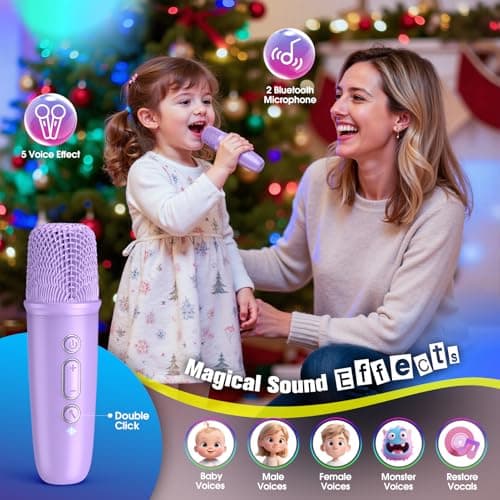 Disco Light Kids Karaoke Microphone: Girls Birthday Gifts Toys for 4 5 6 7 8 9 10 11 12 Year Old Party Lights Stand Bluetooth Karaoke Machine Girl Portable Kids Microphone with Speaker Home Party - Thumbnail 5
