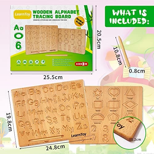 LearnToy Montessori Wooden Alphabet Tracing Board - Educational Toy for Kids - Fine Motor Skills Development - Double-Sided Writing Practice - Ideal Gift for Preschool 3-5 Years Old. - Thumbnail 6
